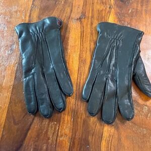 Stewart of Scotland Black Leather Gloves Small Buffalo Plaid Lining Winter Mens